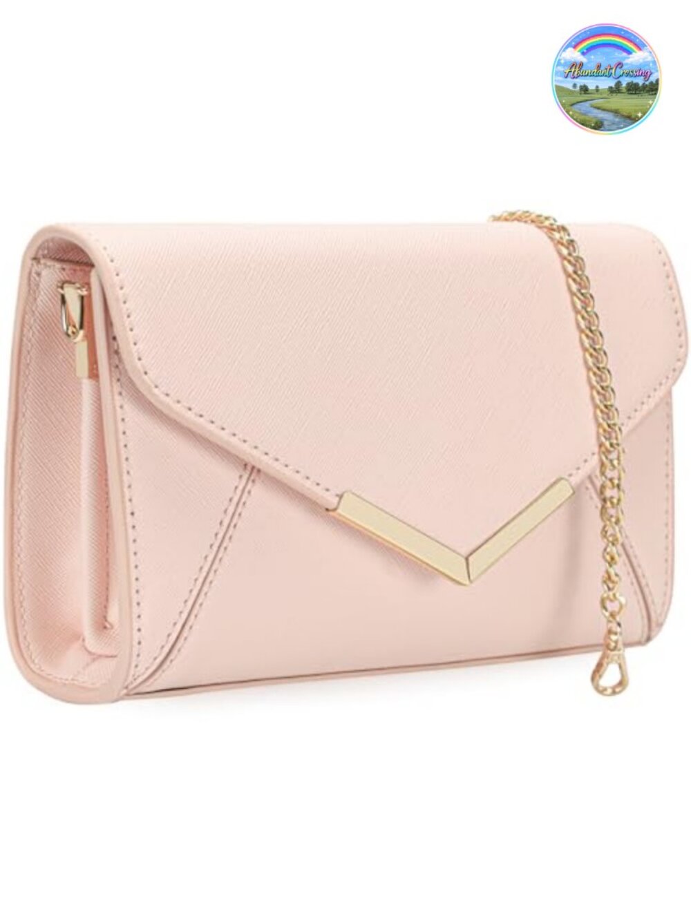 Faux Saffiano Leather Envelope Clutch Evening Handbag Foldover Chain Crossbody